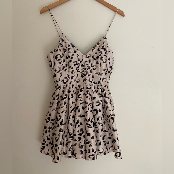 Keepsake Leopard Print Romper Flared Mini Dress Spaghetti Strap Animal Print XS - Picture 2 of 9